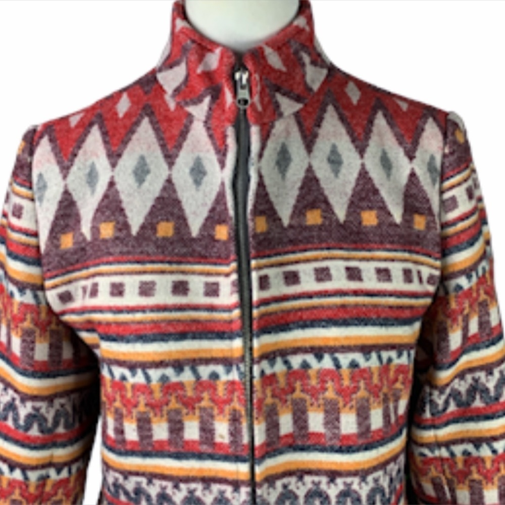 Altar'd State Coat Western Boho Wool Blend Long Line Tribal - Picture 6 of 12